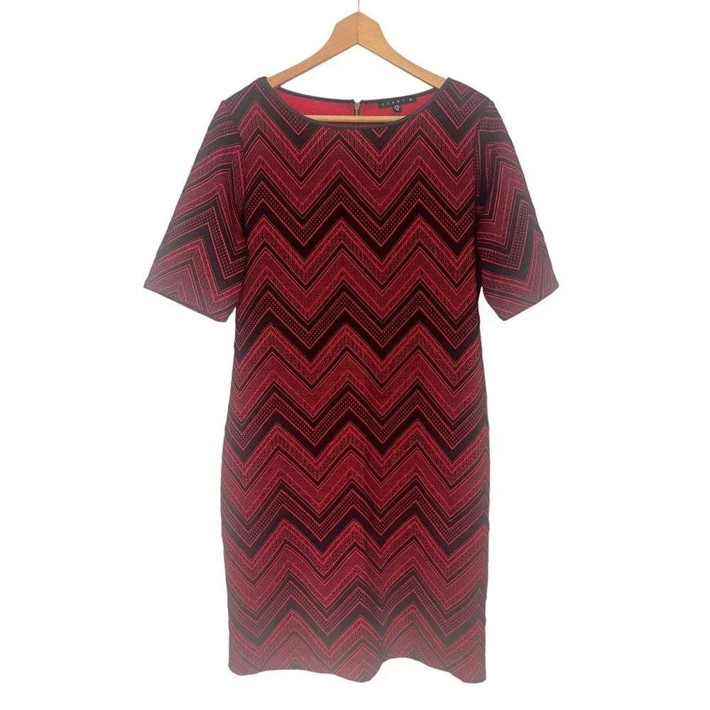 Size 12‎ RED/BLACK CHEVRON KNIT BODYCON SHEATH DRESS Day/Evening All-Season